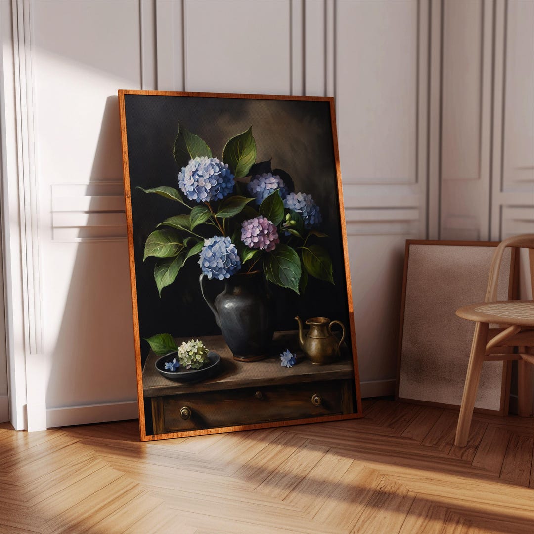 Hydrangea Print | Vintage Flower Print | Oil Painting | Dark Moody ...