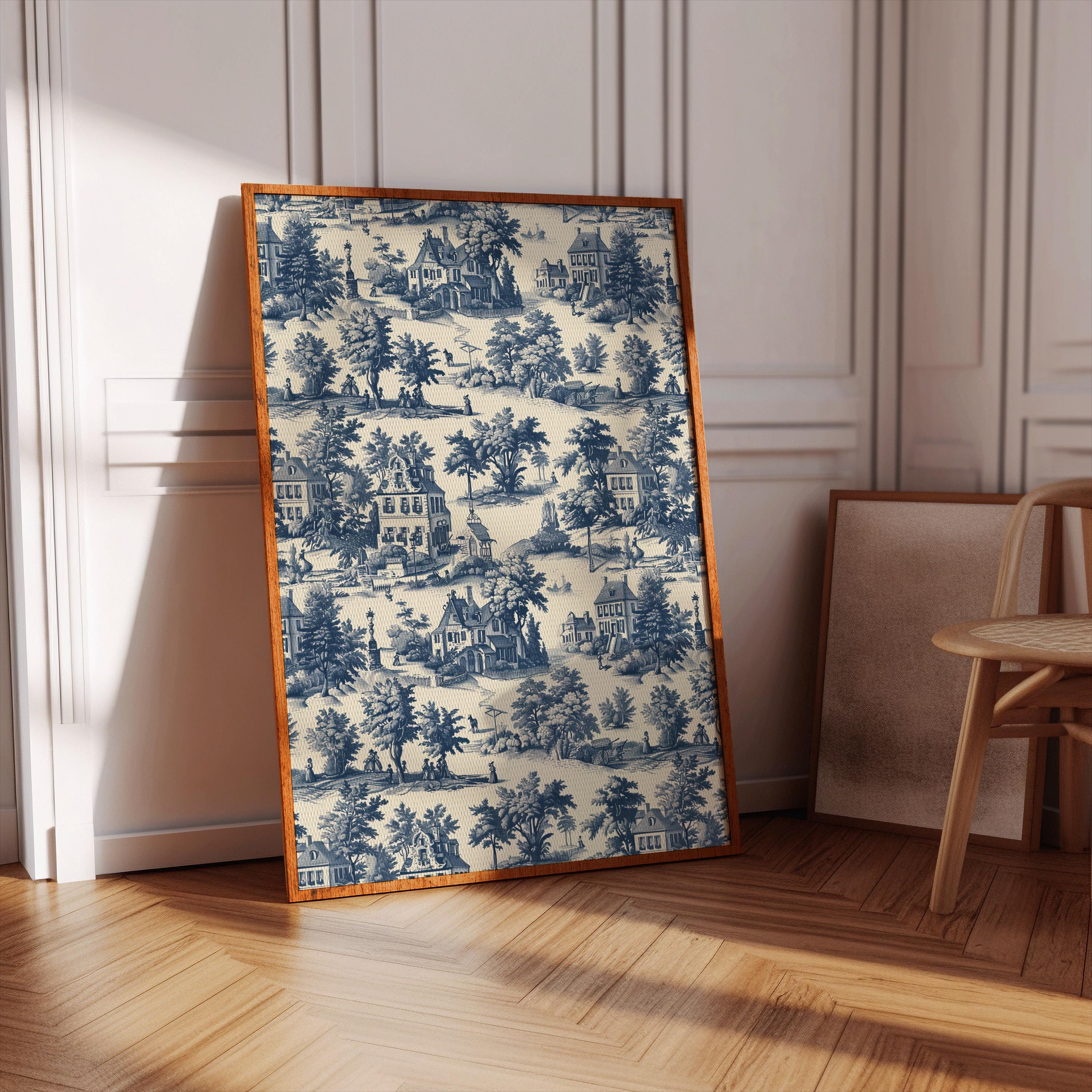 Blue Toile De Jouy Set of 3 Prints Chinoiserie Wall Art Vintage Blue ...