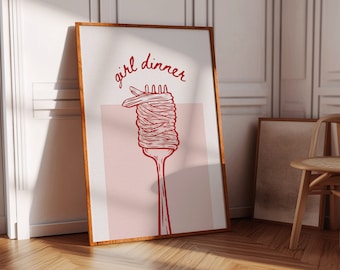 Girl Dinner Print, Aesthetic Kitchen Decor, Trendy Kitchen Prints, Pasta,  Apartment Decor, Girly Wall Art, Chef Cooking Poster