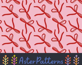 Lazos rosados y rojos con corazones, patrón repetido, coqueto, estético, sin costuras, lindo, femenino, descarga digital, cintas de San Valentín