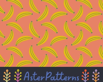 Plátanos Repetir Patrón Amarillo Melocotón Tropical Estética Fruta Sin Costuras Lindo Femenino Descarga Digital Verano Comida Vacaciones Preppy