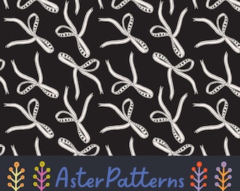 Patrón de repetición de corazones y lazos en blanco y negro, coqueto, estético, sin costuras, lindo, femenino, descarga digital, San Valentín oscuro