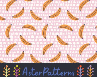 Plátanos Rosa Patrón Geométrico Repetido Amarillo Naranja Tropical Estética Fruta Sin Costuras Lindo Descarga Digital Comida de Verano Vacaciones Preppy