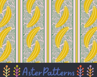 Patrón de repetición de rayas de plátano, estilo preppy, tropical, estética, fruta, sin costuras, linda, descarga digital, comida de verano, vacaciones, preppy, amarillo, verde