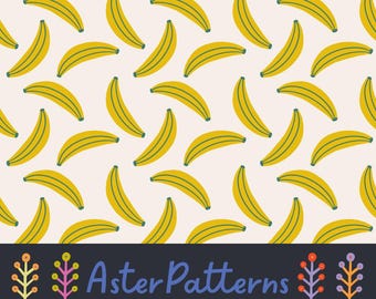 Plátanos con patrón repetido, amarillo, tropical, estético, fruta, sin costuras, lindo, femenino, descarga digital, comida de verano, vacaciones, preppy