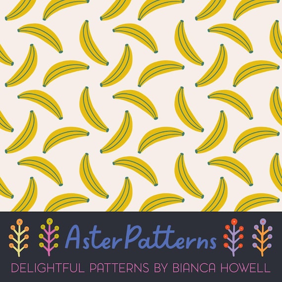 Bananas Repeat Pattern Yellow Tropical Aesthetic Fruit Seamless Cute Feminine Digital Download Summer Food Vacation Preppy
