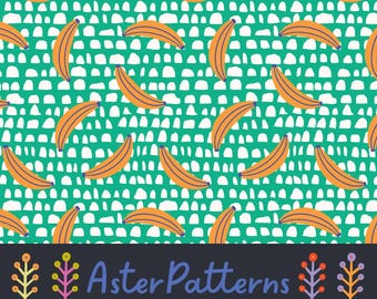 Plátanos Verde Patrón Geométrico Repetido Amarillo Naranja Tropical Estética Fruta Sin Costuras Lindo Descarga Digital Comida de Verano Vacaciones Preppy