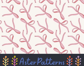 Lazos rosados y rojos con corazones, patrón repetido, coqueto, estético, sin costuras, lindo, femenino, descarga digital, cintas de San Valentín