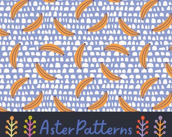 Plátanos Periwinkle Azul Geométrico Repetido Patrón Amarillo Tropical Estético Fruta Sin Costuras Lindo Descarga Digital Comida de Verano Vacaciones Preppy