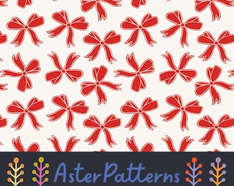 Patrón repetido de lazos rojos y blancos, coqueta, estética, sin costuras, linda, femenina, descarga digital, día de San Valentín, carmesí