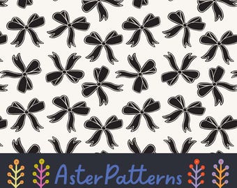 Patrón de repetición de lazos en blanco y negro, coqueta, estética, sin costuras, linda, femenina, descarga digital