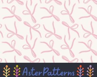 Lazos rosas, corazones, patrón repetido, coqueto, estético, sin costuras, lindo, femenino, descarga digital, San Valentín, cintas de ballet suaves