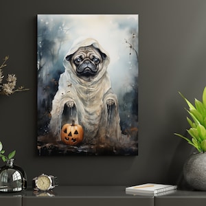 Halloween Pug Art 2 | Printable Wall Art | Pugs and Pumpkins | Halloween Dogs Wall Art | Gallery Wall Art | Spooky Pugs | Digital Dog Art