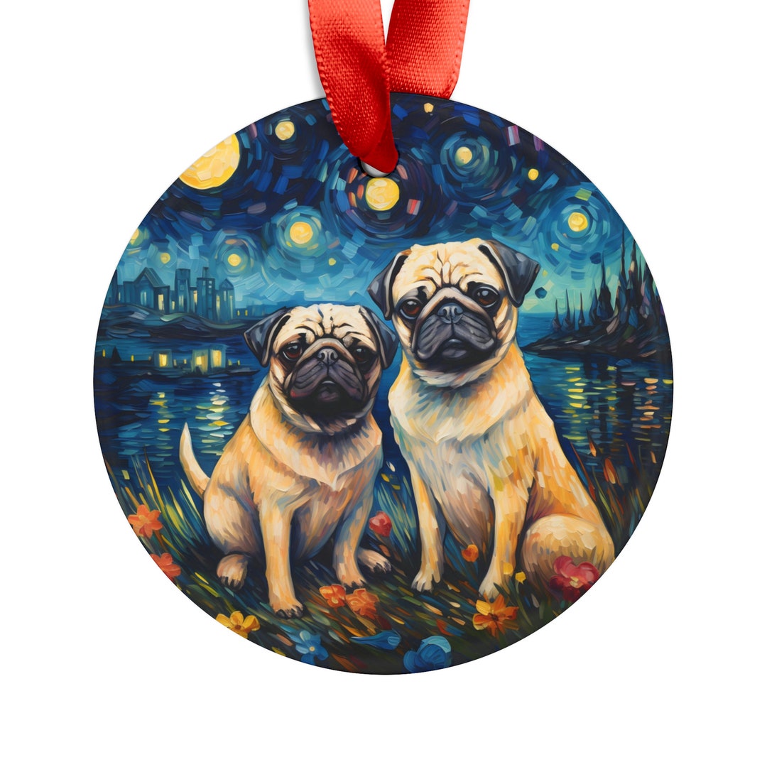 Pugs Starry Sky 1 Christmas Ornament and Ribbon Pug Holiday Etsy
