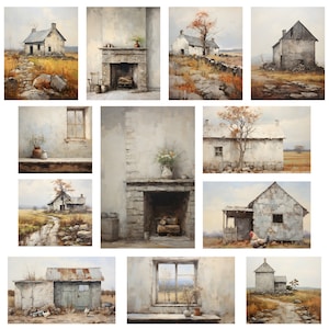 Old Stone Farm BUNDLE | Printable Gallery Wall Art | 12 Neutral Oil Painting Images | Farmhouse Country Western Barn Amish Rustic Decor Art