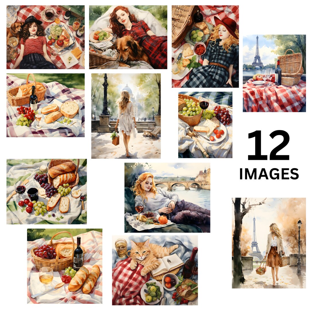 A Picnic in Paris BUNDLE of 12 Printable Images High Resolution Wall ...