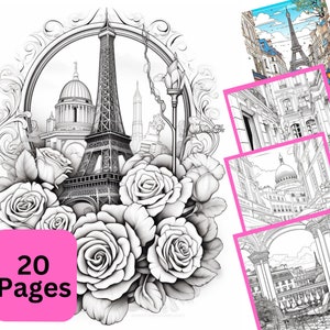 Paris Coloring Book for Adults | 20 Downloadable Printable Coloring Pages | Paris | Adult Coloring Book Paris | Digital Coloring Book Paris