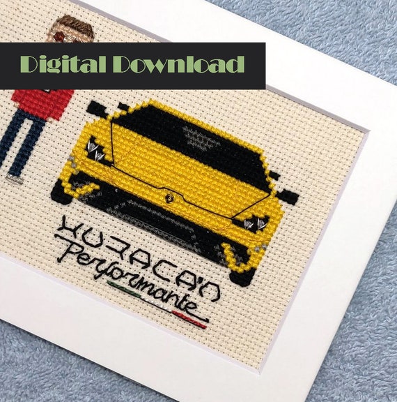 PDF PATTERN | Lamborghini Cross Stitch Pattern | Yellow Car