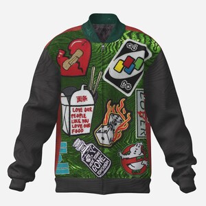 Heltryckt herrträningsjacka med Chaos Patch-mönster i svart fleece och digitaltryck