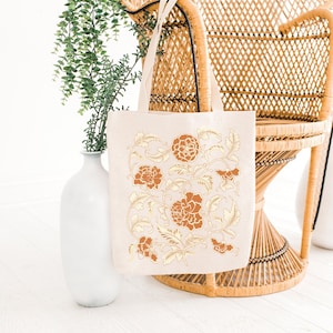 Trendy, Aesthetic, Cute Floral, Reusable Natural  Canvas Tote Bag