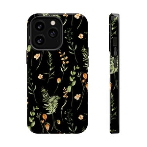 Black Floral Botanical Protective iPhone Case
