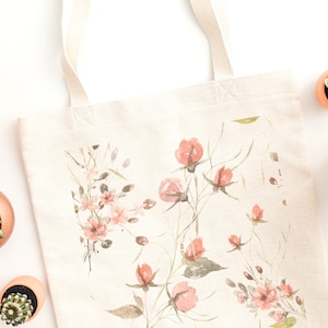 Cute, Trendy, Aesthetic, Floral, Reusable, Natural Canvas Tote Bag