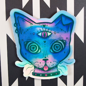 Eerie Cat Holographic Sticker: Waterproof Vinyl