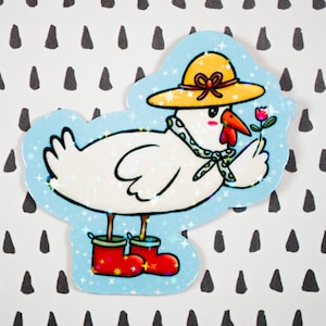 Autocollant en vinyle - Poulet Cottagecore | Autocollant imperméable