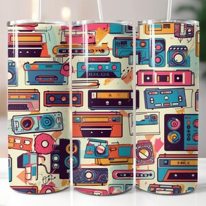 Seamless Straight 20oz Tumbler wrap design, png image, Retro Tumbler wrap, digital download, bright tumbler wrap, Music lover, Retro Design