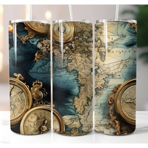 Diseño de envoltura de vaso recto de 20 oz, envoltura de vaso de mapa vintage, envoltura de vaso náutico, sublimación de vaso, mapa náutico png, envoltura de vaso de mapa