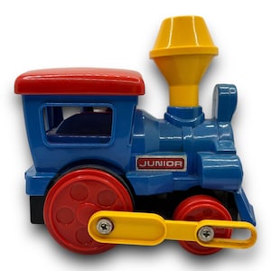 Vintage Clovers Big Machine Train Junior Toy Locomotive, Colorful Wheels & Chimney, Mini Push Drive Engine