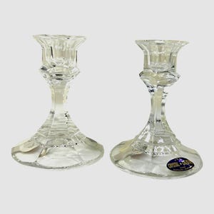 Lead Crystal Candle Holders Set Of 2 Made In USA Elegant Design NOS NWT