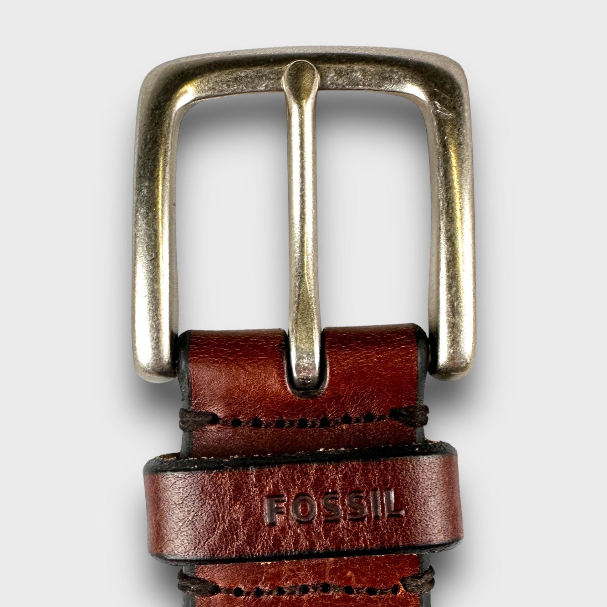 fossil ブラウンレザー ベルト ロープバックル　vintageベルト Vintage Fossil Belt - Etsy