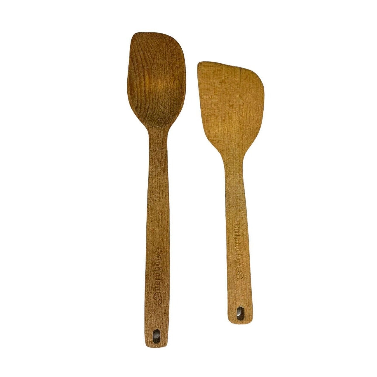 Calphalon 2 Piece Wooden Kitchen Utensil Set Wood Carved Beautiful  Condition 