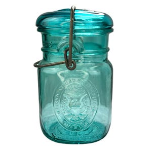 Vintage Ball A9 Blue Bicentennial Mason Jar Wire Closure Eagle EUC Made USA QT