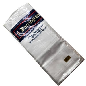 Barrington 13 Men&#39;s Handkerchiefs, Perma-Press, Polyester Cotton Blend, White, NOS