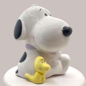 Snoopy & Woodstock Ceramic Coin Bank with Teddy Bear Adorable Peanuts Collectible for Kids or Fans, Pristine Condition