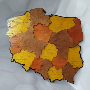 Carte en bois de la Pologne en couches, décoration murale, cadeau de décoration intérieure, carte de la Pologne en bois 3D