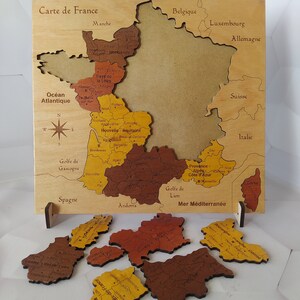 Karte von Frankreich in Form von Puzzles, Puzzles für Kinder, ein Bild als Dekoration, ein Tafelbild, ein Geschenk für einen Franzosen, ein Geschenk für den Lehrer