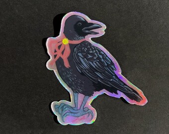 Pink Bow Raven Holographic Sticker | Holographic Vinyl Sticker | Bird Sticker | Laptop Sticker | Water Bottle Sticker