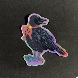 Pink Bow Raven Holographic Sticker | Holographic Vinyl Sticker | Bird Sticker | Laptop Sticker | Water Bottle Sticker