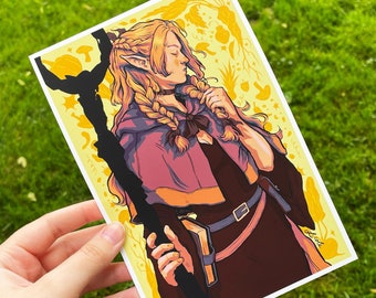 Elven Mage Mini Art Print | 5.25”x8" Postcard Print | Fantasy Anime Home Decor