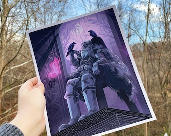 Odin's Ravens Art Print | 8.5”x11" Illustration Print | Norse Mythology Home Decor
