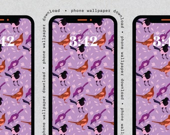 Sfondo per telefono con motivo illustrato Autumn Magpies / DOWNLOAD DIGITALE