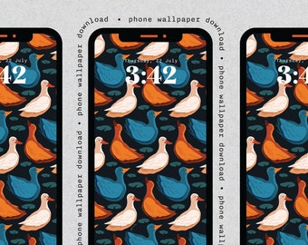 Sfondo per telefono con motivo illustrato di stagno di ninfee e anatre / DOWNLOAD DIGITALE