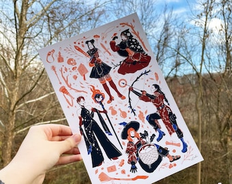 Fantasy Adventure Girls Party Art Print | 7.25”x11" Illustration Print | D&D Fantasy Home Decor