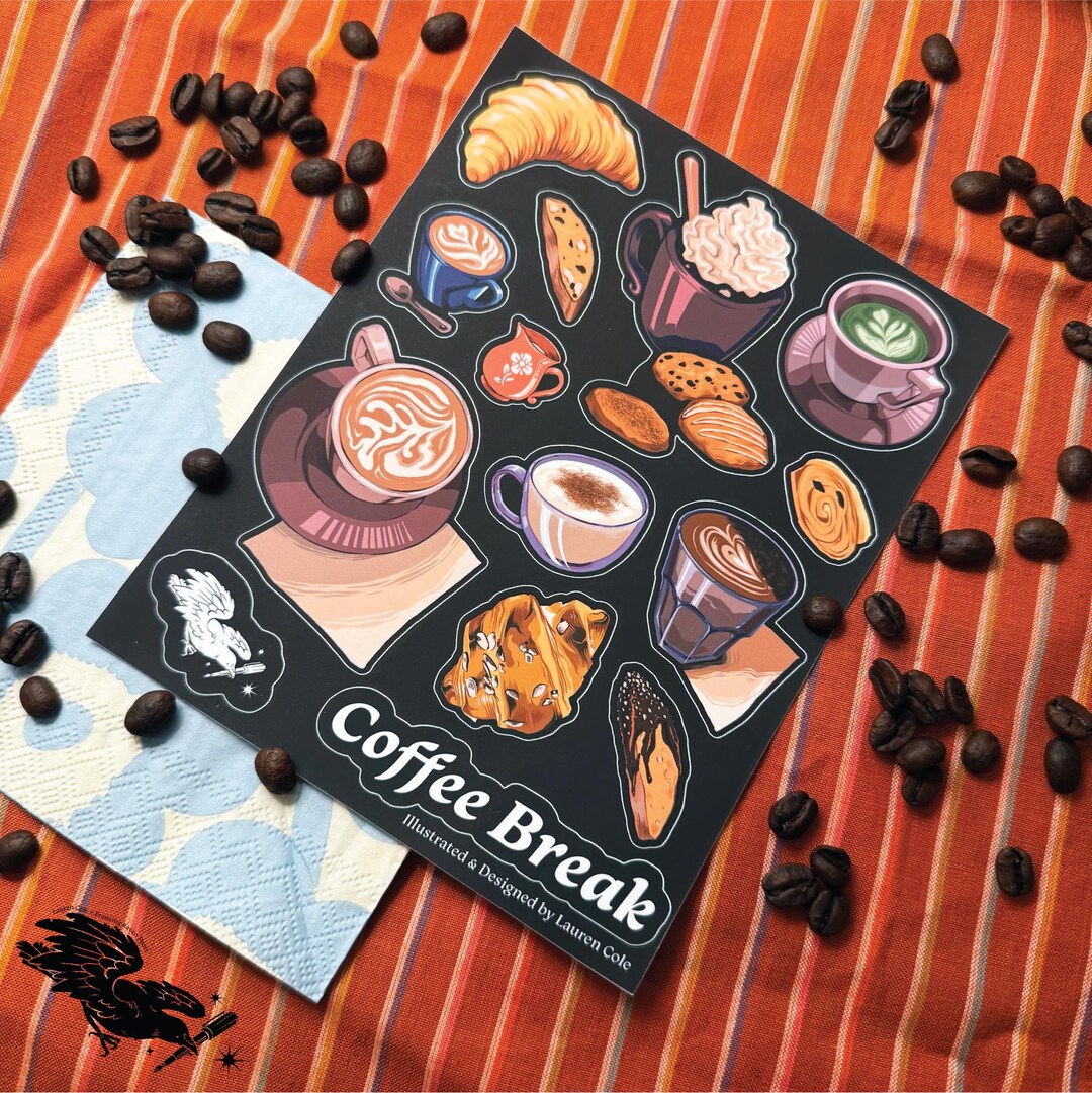 Coffee Break Matte Vinyl Sticker Sheet | Espresso Drink, Matcha, and ...