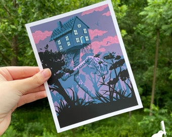Baba Yaga&#39;s Hut Mini Art Print | 5.5&quot;x7&quot; Folklore Artwork | Witchy Home Decor
