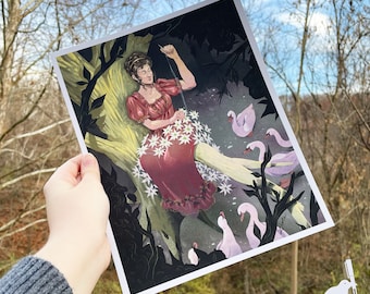 Six Swans Folklore Art Print | 8.5”x11" Illustration Print | Fairytale Home Decor