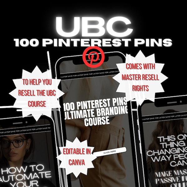 UBC Done For You Pinterest Pins, MRR and PLR Product, Digital Marketing Course, Ultimate Branding Course, Master Resell Rights Product